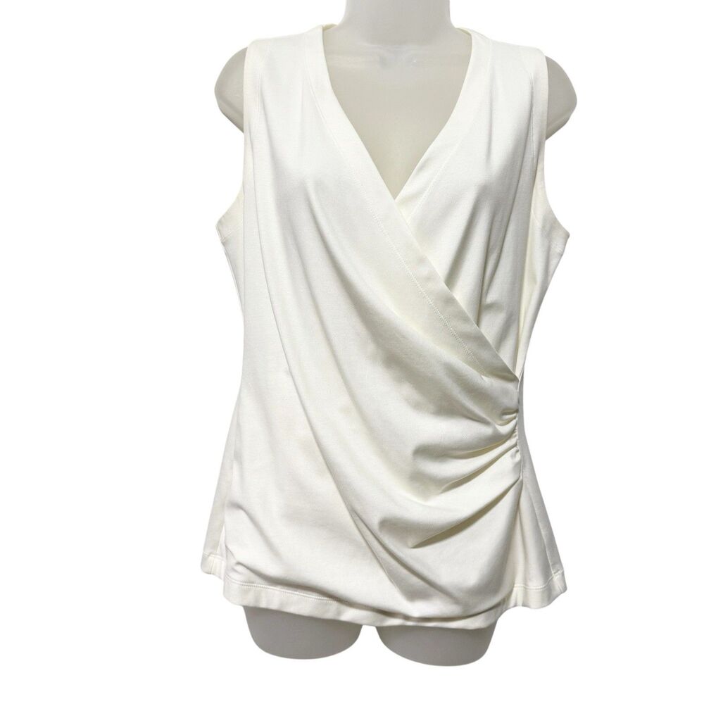 Lafayette 148 New York Cream Sleeveless Surplice Drape Top
